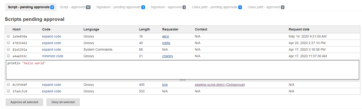 New Script Security approvals management UI